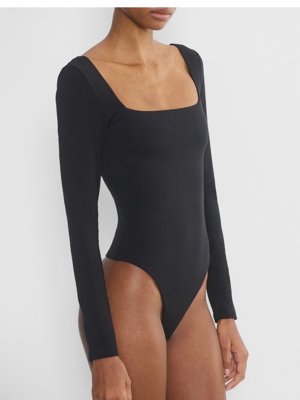 Babaton Black Square-Neck Long-Sleeve Bodysuit